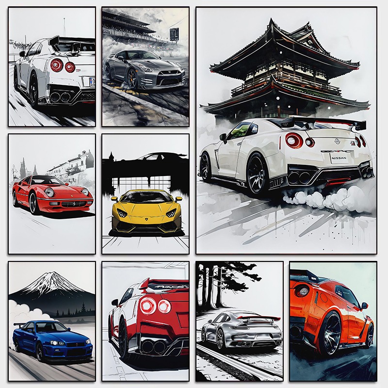 Japanese Luxury Lifestyle - Poster Seni Dinding Supercar Gaya Jepang