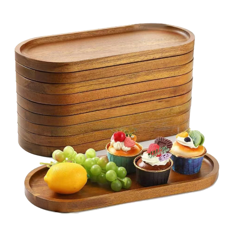 Japanese Snacks - Piring kayu padat makanan penutup bulat,
