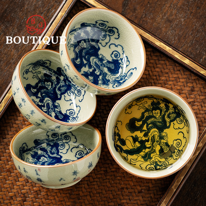 Japanese Pottery - 100ml tanah liat tua biru dan